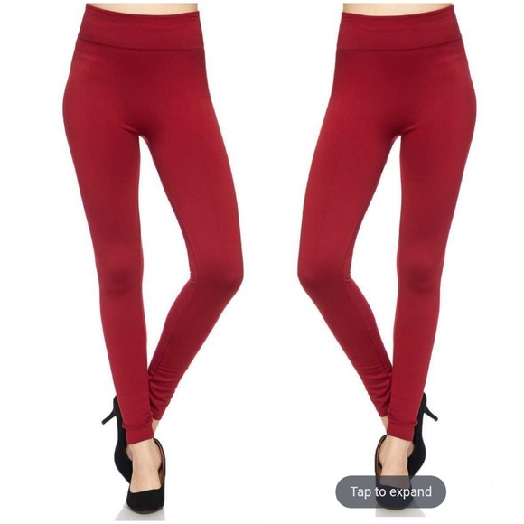 Last! Dark Red Fleece Lined Leggings - Picture 2 of 7